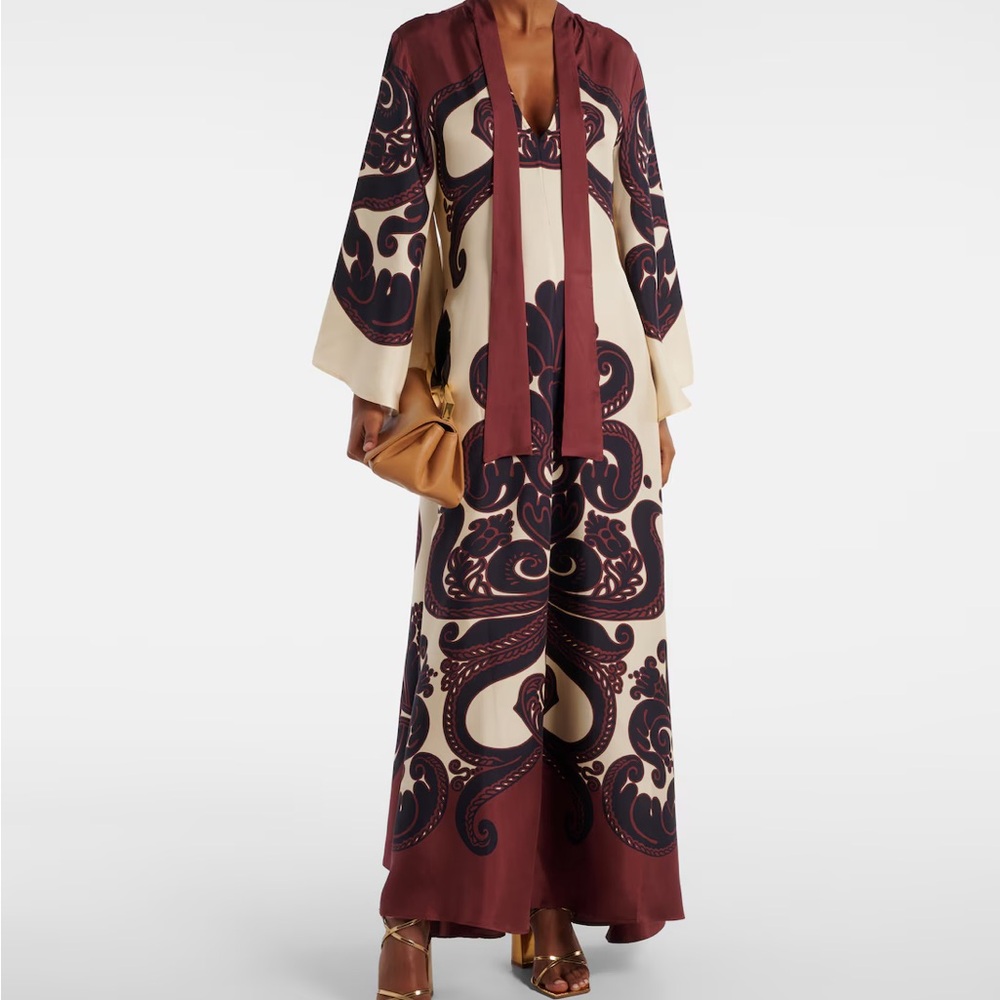 LA DoubleJ Burgundy and Cream Maxi Dress